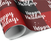 Happy HolidaysText On Plaid ラッピングペーパー (ロールコーナー)