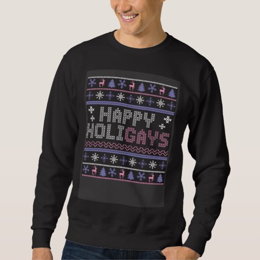 Happy Holigays LGBTQ Queer Gay Pride Ugly Christma スウェットシャツ (正面)