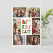 HAPPY HOLLY DAYS Hand-Drawn CUSTOM 6 PHOTO Xmas シーズンカード (スタンド正面)