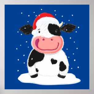 Happy Holstein Cow In The Christmas Snow ポスター