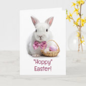 Happy Hoppy Easter White Bunny Eggs カード (黄色い花)