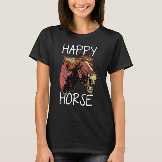 Happy Horse Graphic Horse Lover Equestrian Rider H Tシャツ (正面)