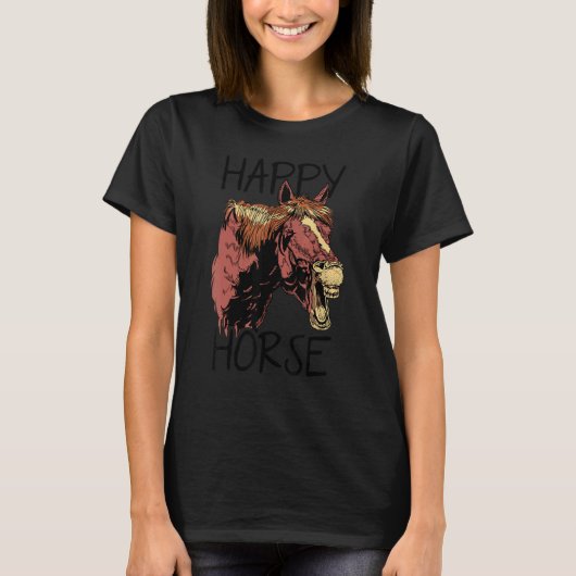 Happy Horse Graphic Horse Lover Equestrian Rider H Tシャツ (正面)