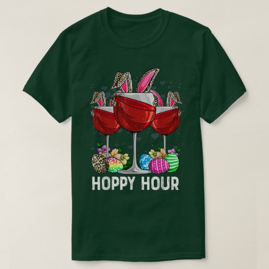 Happy Hour Bunny Ears Wine Lover Leopard Easter Eg Tシャツ (デザイン正面)