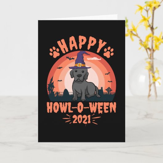 Happy Howl O Ween 2021 Black Lab カード (黄色い花)