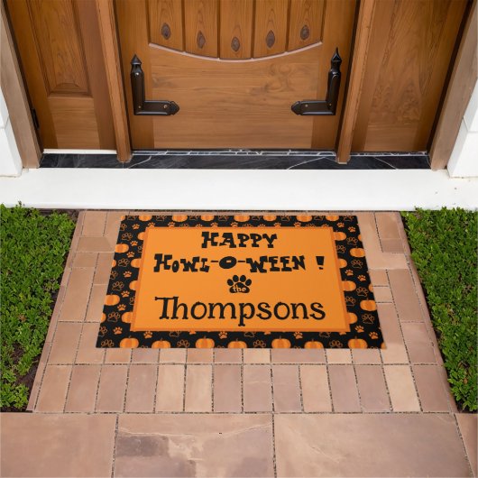 Happy Howl-o-Ween Custom Dog Halloween Door Mat ドアマット (室外)