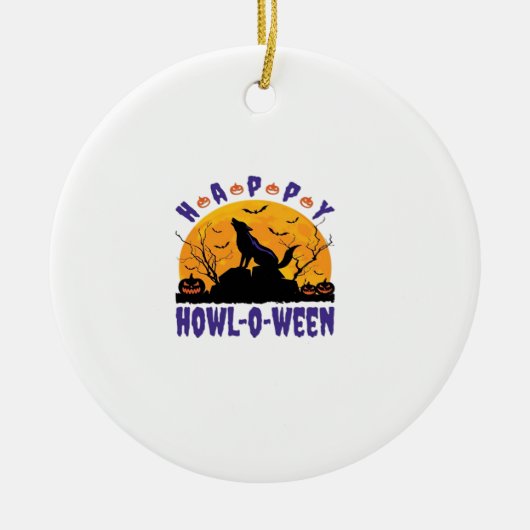 Happy Howl O Ween Howling Halloween Dog Essential セラミックオーナメント (正面)