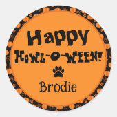 Happy Howl-O-Ween Personalized Dog Halloween ラウンドシール (正面)