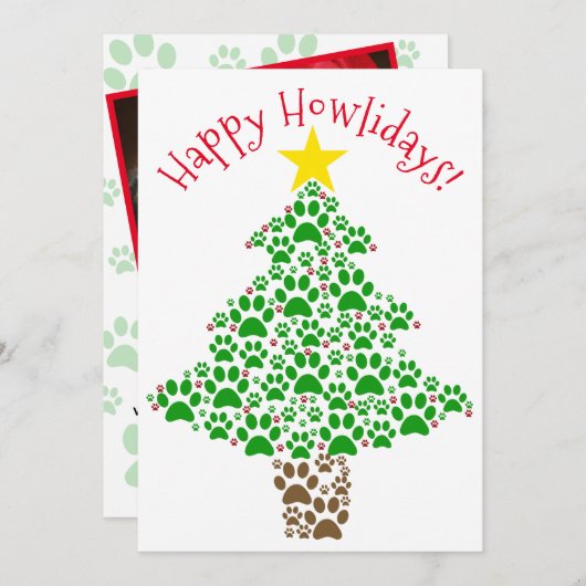 Happy Howlidaysおもしろいポー印刷クリスマスツリー写真 シーズンカード (正面/裏面)