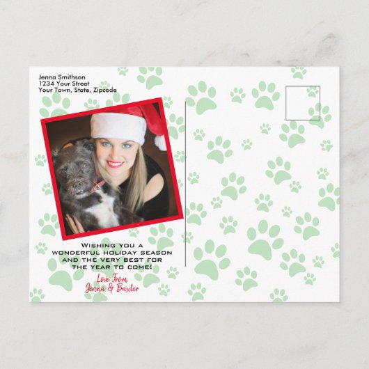 Happy Howlidaysおもしろい犬の恋人のポープリント写真 シーズンポストカード (裏面)