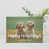 Happy Howlidaysかわいいおもしろい犬の写真 シーズンカード (スタンド正面)
