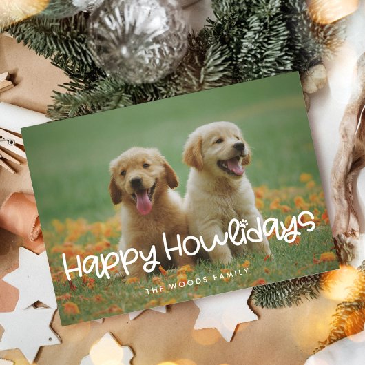Happy Howlidaysかわいいおもしろい犬の写真 シーズンカード