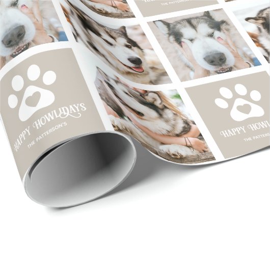 Happy Howlidaysかわいいフォトグリッドドッグクリスマス ラッピングペーパー (ロールコーナー)