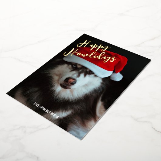 Happy Howlidaysのパーソナライズされた写真 箔シーズンカード (回転した状態)