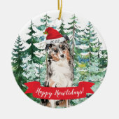 Happy Howlidaysオーストラリアの羊飼い犬のクリスマス セラミックオーナメント (正面)