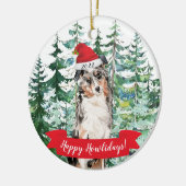 Happy Howlidaysオーストラリアの羊飼い犬のクリスマス セラミックオーナメント (左)