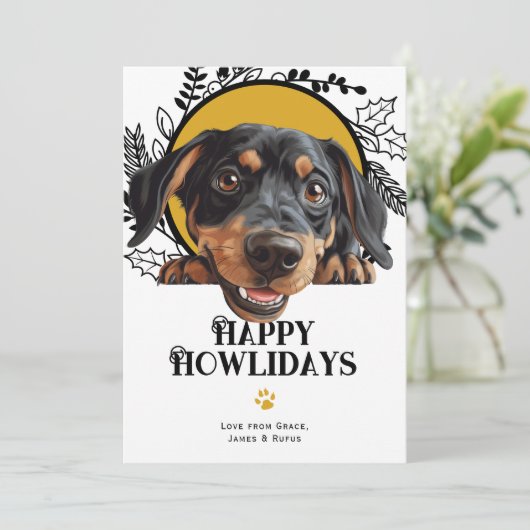 Happy Howlidaysオーストリアのブラックとタンクリスマス シーズンカード (スタンド正面)