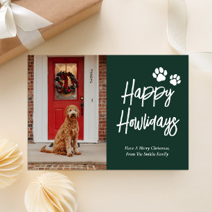 Happy Howlidaysグリーン書道ペットの写真 シーズンカード