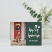Happy Howlidaysグリーン書道ペットの写真 シーズンポストカード (スタンド正面)
