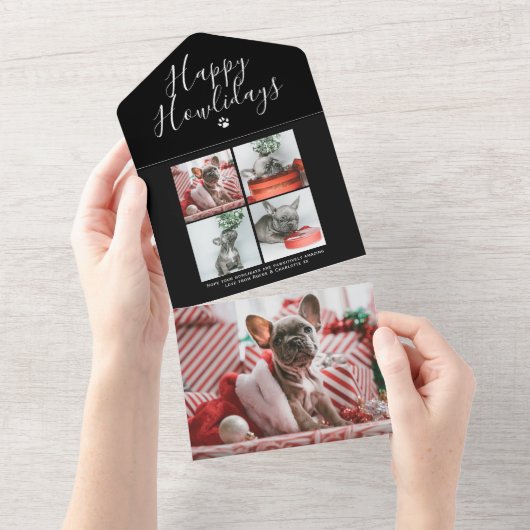 Happy Howlidaysフォトコラージュ犬クリスマスカード オールインワン招待状 (貼ってはがせる)