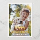 Happy Howlidaysモダン金ゴールド子犬の写真 箔シーズンカード (正面)