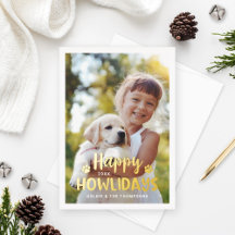 Happy Howlidaysモダン金ゴールド子犬の写真