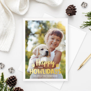Happy Howlidaysモダン金ゴールド子犬の写真 箔シーズンカード