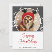 Happy Howlidays灰色の葉の犬の名前の写真 シーズンカード (正面)