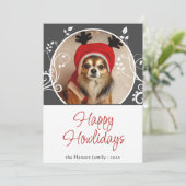 Happy Howlidays灰色の葉の犬の名前の写真 シーズンカード (スタンド正面)