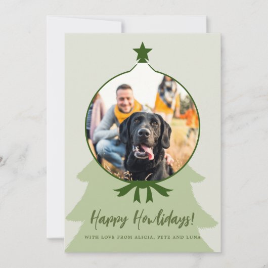 Happy Howlidays犬の写真グリーンクリスマス シーズンカード (正面)
