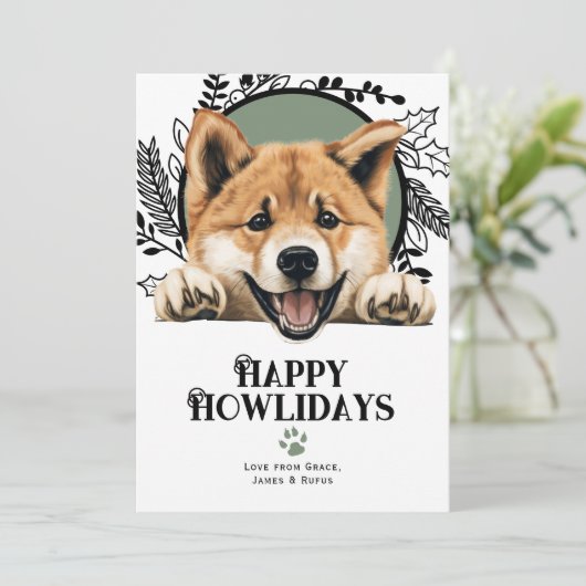 Happy Howlidays秋田ドッグクリスマス シーズンカード (スタンド正面)