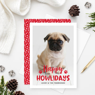 Happy Howlidays赤い子犬の写真 シーズンカード