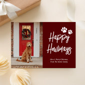 Happy Howlidays赤い書道ペットの写真 シーズンカード