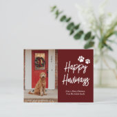 Happy Howlidays赤い書道ペットの写真 シーズンポストカード (スタンド正面)