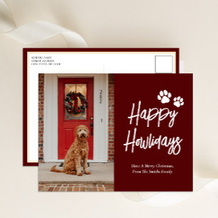 Happy Howlidays赤い書道ペットの写真 シーズンポストカード
