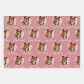 Happy Howlidays赤い緑のピンクの犬ペットの写真 ラッピングペーパーシート (正面2)