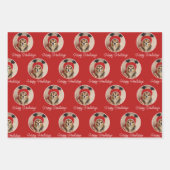 Happy Howlidays赤い緑のピンクの犬ペットの写真 ラッピングペーパーシート (正面)