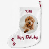 Happy HOWLidays赤クリスマスペット写真 スモールクリスマスストッキング (裏面)