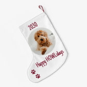 Happy HOWLidays赤クリスマスペット写真 スモールクリスマスストッキング (裏面 (吊り時))