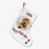 Happy HOWLidays赤クリスマスペット写真 スモールクリスマスストッキング (正面 (吊り時))