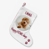 Happy HOWLidays赤クリスマスペット写真 スモールクリスマスストッキング (正面 (吊り時))