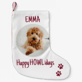 Happy HOWLidays赤クリスマスペット写真 スモールクリスマスストッキング (正面)