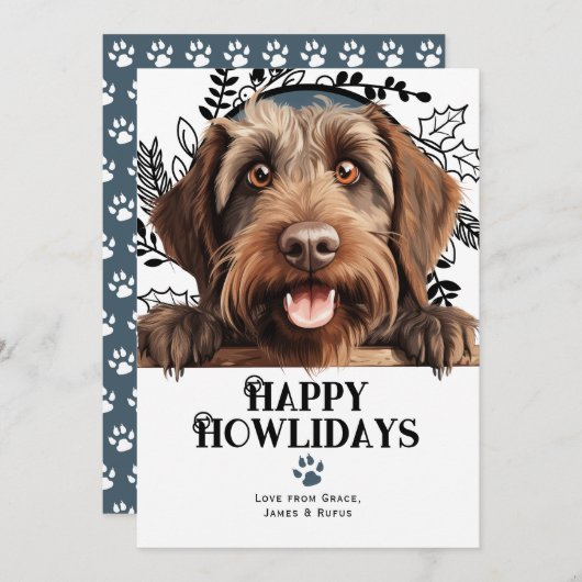 Happy Howlidays金髪のポインティンググリフォン犬 シーズンカード (正面/裏面)