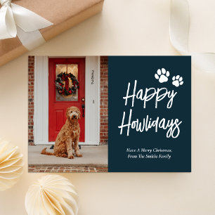 Happy Howlidays青い書道ペット写真 シーズンカード