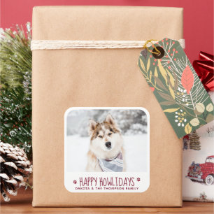 Happy HOWLidays パーソナライズされた Pet Photo スクエアシール