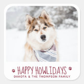 Happy HOWLidays パーソナライズされた Pet Photo スクエアシール (正面)