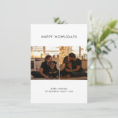 Happy Howlidays 2犬のクリスマスとカップルの写真 シーズンカード (スタンド正面)