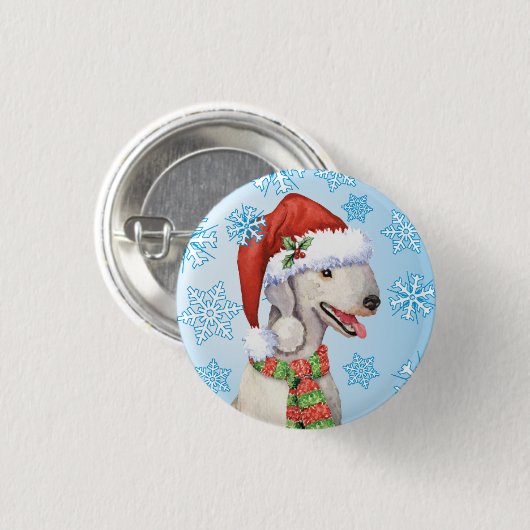Happy Howlidays Bedlington Terrier Button 缶バッジ (正面&裏面)