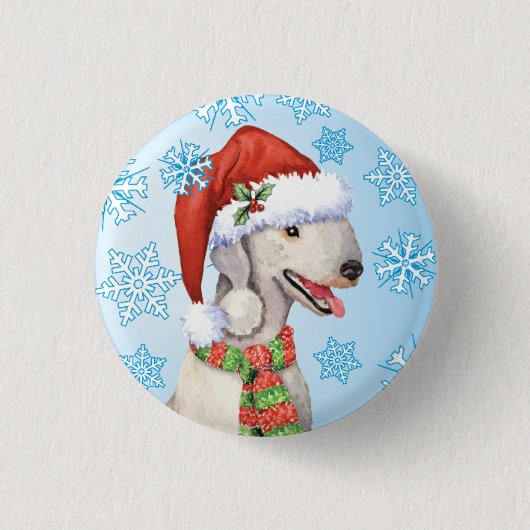 Happy Howlidays Bedlington Terrier Button 缶バッジ (正面)