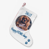 Happy HOWLidays Blue Christmas Pet Photo スモールクリスマスストッキング (正面 (吊り時))